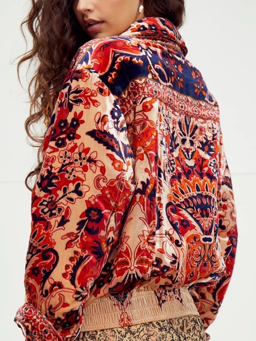 FREE PEOPLE Bailey Velvet Moto Jacket Floral XS Oversized